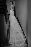 Lace wedding dress trumpet mermaid short sleeve