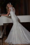 Ivory lace wedding dress trumpet mermaid short sleeve