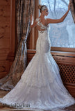 Ivory lace wedding dress trumpet mermaid short sleeve