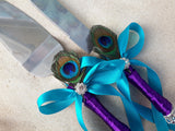 Wedding accessories cake server knife set peacock