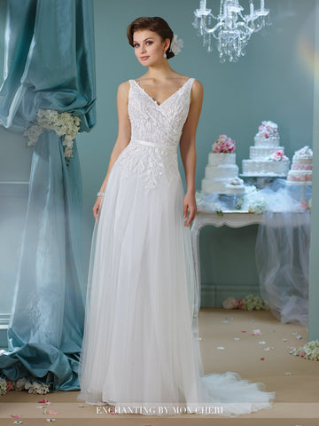 Designer lace chiffon satin tulle A-line ball gown wedding dress