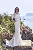 Chic Bohemian beach look lace chiffon satin wedding dress