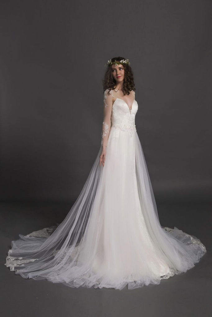 Designer Chic Nostalgia lace chiffon satin tulle A-line ball gown wedding dress