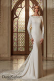 Ivory lace satin wedding dress trumpet mermaid long sleeve