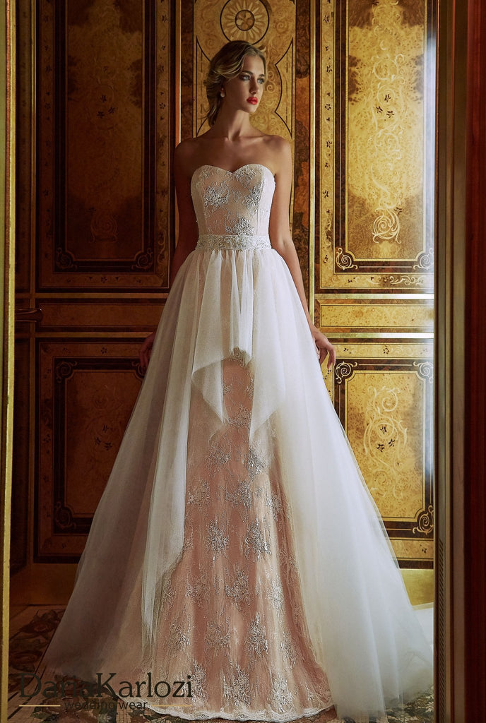 Ivory lace satin wedding dress ball gown A-line trumpet mermaid 2 pieces