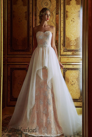 Ivory lace satin wedding dress ball gown A-line trumpet mermaid 2 pieces