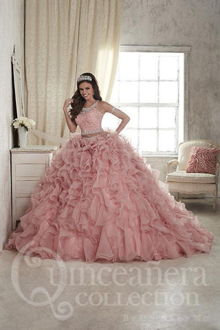 Coral pink sweet 16 quinceanera gown dress
