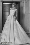 Ivory lace satin wedding dress ball gown A-line