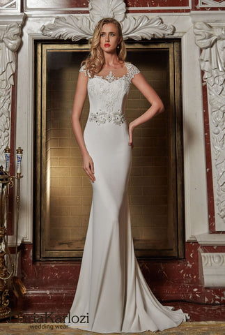 Ivory lace satin wedding dress ball gown trumpet mermaid