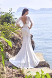 Chic Bohemian beach look lace chiffon satin wedding dress