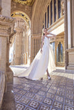 Chic Bohemian beach lace chiffon satin fit & flare wedding dress