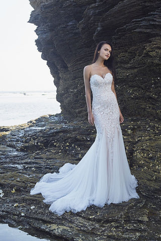 Chic Bohemian beach look lace chiffon satin wedding dress