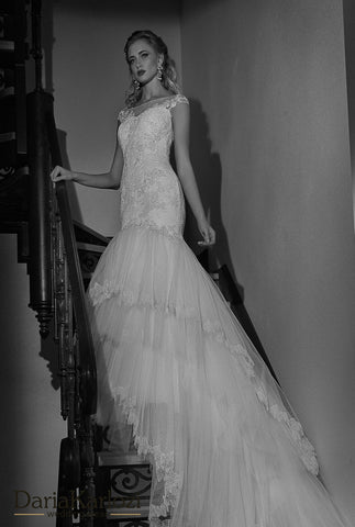 Lace wedding dress trumpet mermaid short sleeve