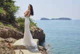 Chic Bohemian beach look lace chiffon satin fit & flare wedding dress