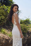 Chic Bohemian beach look lace chiffon satin fit & flare wedding dress