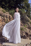 Chic Bohemian beach look lace chiffon satin A-line wedding dress