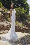Chic Bohemian beach look lace chiffon satin fit & flare wedding dress