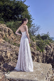 Chic Bohemian beach look lace chiffon satin A-line wedding dress