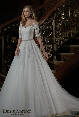 Ivory lace tulle rhinestones wedding dress ball gown A-Line mermaid trumpet