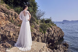 Chic Bohemian beach look lace chiffon satin A-line wedding dress