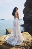 Chic Bohemian beach look lace chiffon satin A-line wedding dress