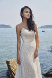 Chic Bohemian beach look lace chiffon satin A-line ball gown wedding dress