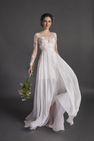 Designer Chic Nostalgia lace chiffon satin tulle A-line ball gown wedding dress