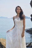 Chic Bohemian beach look lace chiffon satin A-line wedding dress