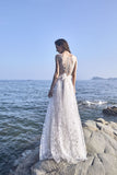 Chic Bohemian beach look lace chiffon satin A-line wedding dress