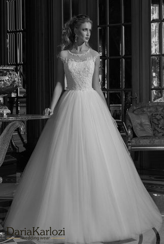 Ivory lace tulle rhinestones wedding dress ball gown A-Line