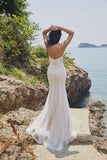 Chic Bohemian beach look lace chiffon satin wedding dress