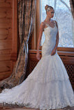 Ivory lace wedding dress trumpet mermaid short sleeve