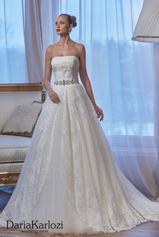 Ivory lace tulle rhinestones wedding dress ball gown A-Line
