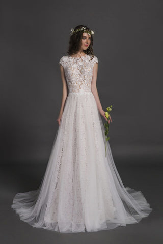 Designer Chic Nostalgia lace chiffon satin tulle A-line ball gown wedding dress