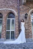 Chic Bohemian beach look lace chiffon satin A-line ball gown wedding dress