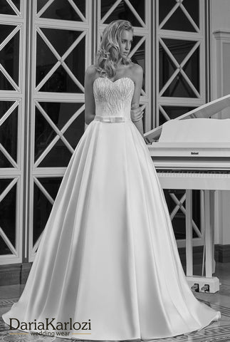 Lace rhinestones pearl wedding dress ball gown A-Line