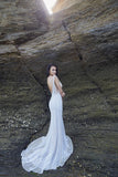 Chic Bohemian beach look lace chiffon satin wedding dress