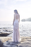 Chic Bohemian beach look lace chiffon satin wedding dress