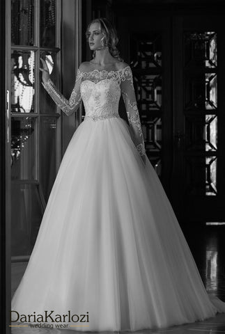 white Ivory lace wedding dress ball gown A-Line long sleeve
