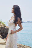 Chic Bohemian beach look lace satin wedding dress