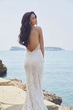 Chic Bohemian beach look lace satin wedding dress