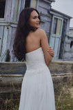 Chic Bohemian look beach lace chiffon satin A-line wedding dress