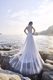 Chic Bohemian beach look lace chiffon satin wedding dress
