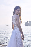 Chic Bohemian beach look lace chiffon satin wedding dress