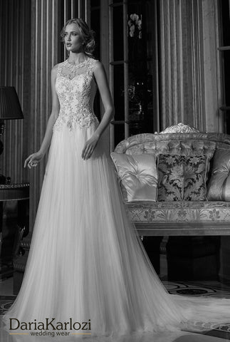 Ivory lace tulle wedding dress ball gown A-Line