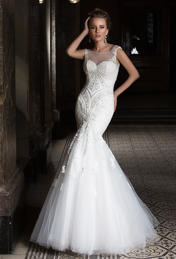 Lace tulle BEADED MERMAID wedding dress