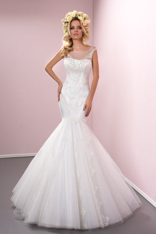 Designer lace chiffon satin tulle A-line ball gown wedding dress