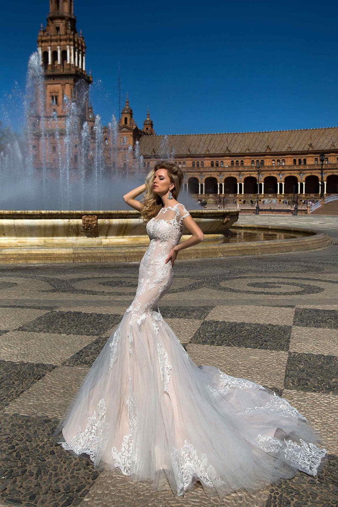 Beaded Lace Trumpet Mermaid Wedding Dress