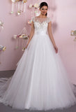 Lace tulle strapless short sleeve ivory princess ball gown lace A-Line wedding dress