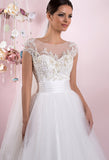 Lace tulle strapless short sleeve ivory princess ball gown lace A-Line wedding dress
